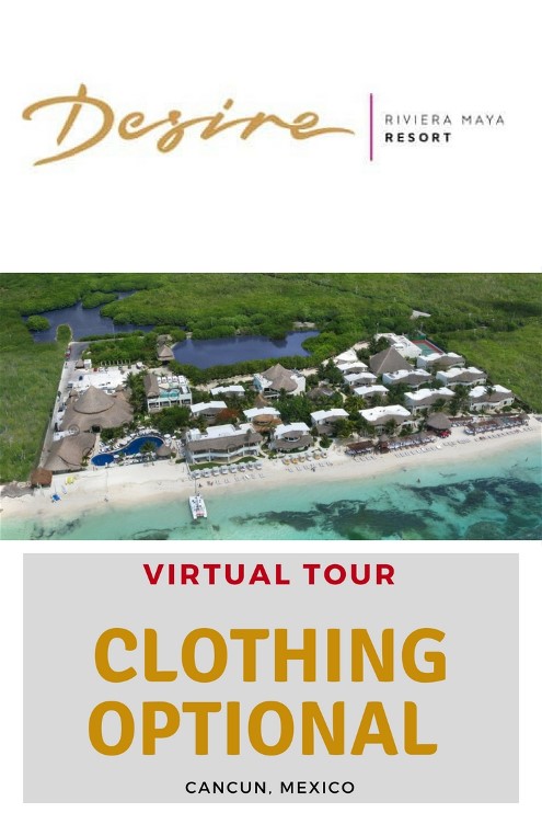 Desire Riviera Maya Resort is about 12 miles south of the Cancun, Mexico International Airport. It is a five star clothing optional adults only nude resort.  The resort is also just five miles south of Puerto Morales, Mexico.  Puerto Morales is a small fishing village. 